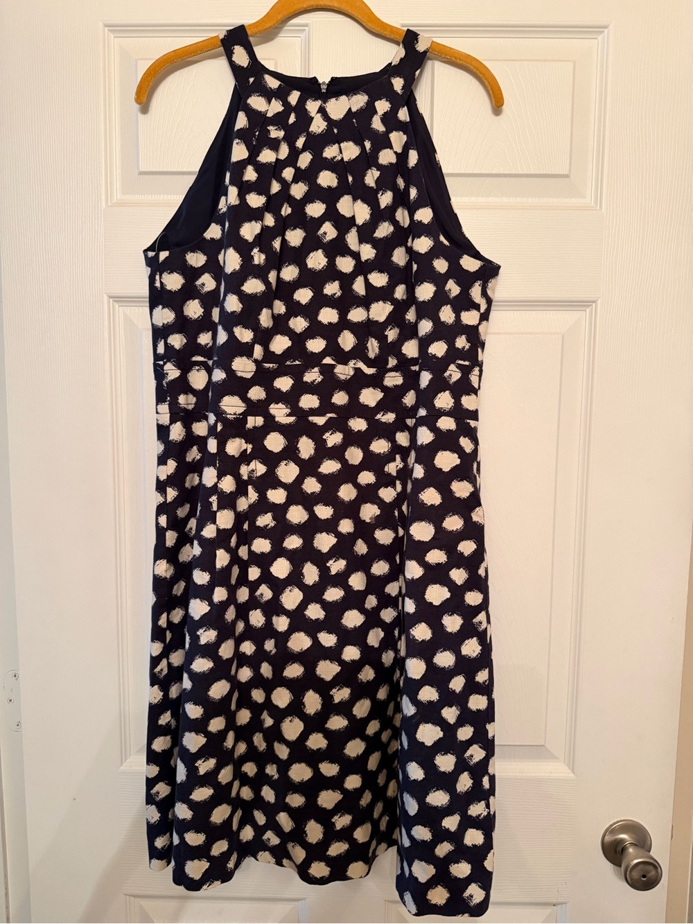 LOFT Navy and White Polka Dot Halter Dress